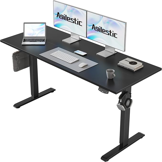 Agilestic Electric Standing Desk, 55 x 24 Inches Height Adjustable Desk, Sit Stand up for Work Office Home, Ergonomic Rising Gaming Computer Table with Memory Preset, Black