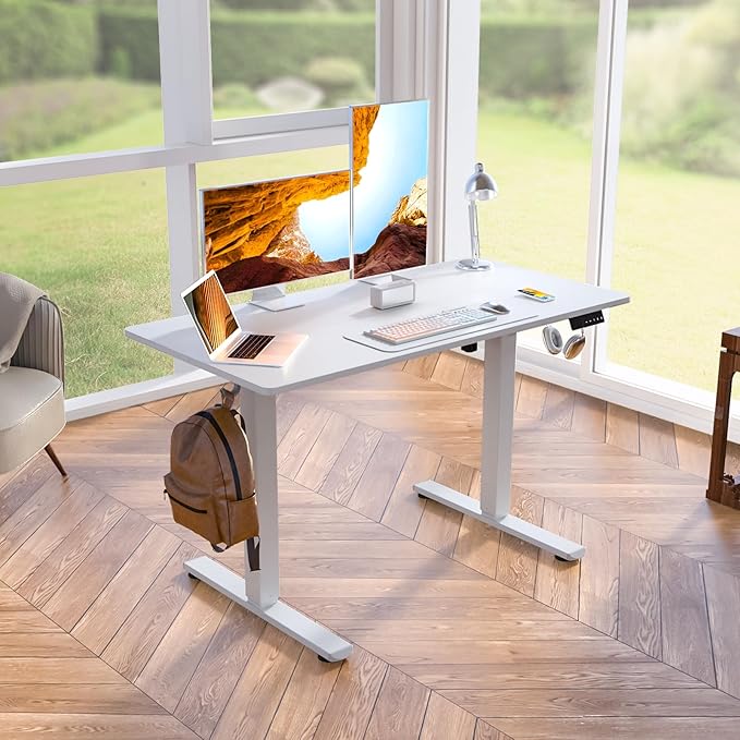Kingant Electric Standing Desk Height Adjustable Stand Up Desks [48x 20 Inch] - Sit Stand Desk Ergonomic Rising Desks Computer Stand Desk for Home Office Workstation & Cable Management