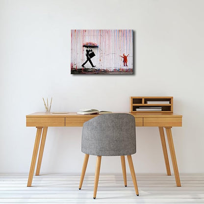 Wieco Art Banksy Raining Day or Colorful Graffiti Street Famous Canvas Prints Wall Art Modern Inspirational Grey Love Pictures Print Artwork for Kitchen Home Office Decor
