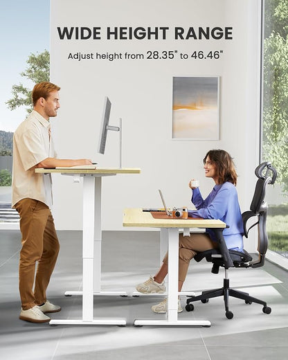 ErGear Height Adjustable Electric Standing Desk, 63 x 28 Inches Sit Stand up Desk, Large Memory Computer Home Office Desk with Two-Piece Desktop (Natural)