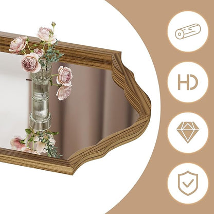 ULIKE Arched Wood Mirror – 24x36 Rustic Wall Mirror for Bathroom or Bedroom, Decorative Vanity Mirror | Solid Wood Frame | Brown | Farmhouse Entryway or Living Room Décor