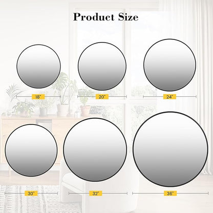 IDEALHOUSE 30Inch Black Round Wall Mirror, Circle Mirror Metal Frame for Bathroom, Vanity, Entryway, Bedroom, Living Room, Wall Mounted Modern Rustic Decor