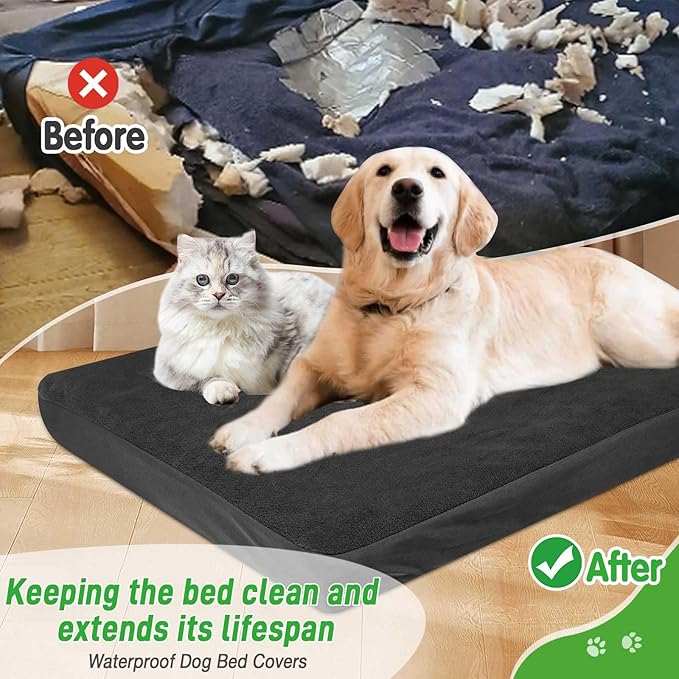 Dog Bed Covers Replacement Washable 100% Waterproof Soft Dog Bed Sheet Black 2 Pack 36" x 23" S