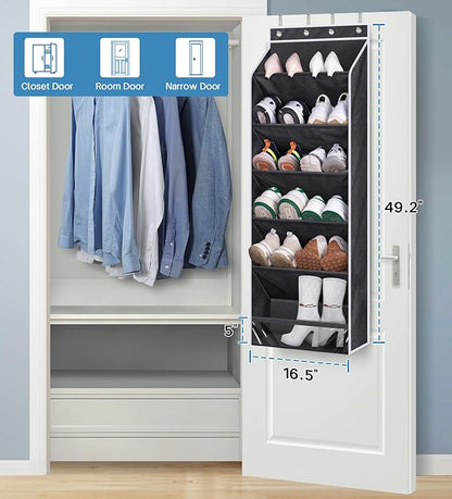 KEETDY Over The Door Shoe Organizer Fit Big Shoes Large Shoe Rack for Door Hanging Shoe Organizer for Closet Door Storage Boots, Black