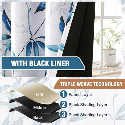 H.VERSAILTEX 100% Blackout Curtains 108 inch Length 2 Panels Set Printed Drapes Thermal Insulated Curtains for Bedroom with Black Liner Sound Proof Curtains, Bella Vista Indigo