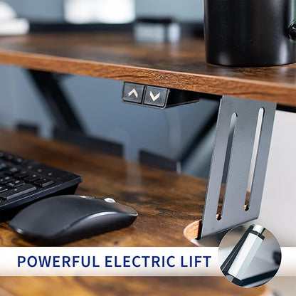 VIVO 36 inch Electric Motor Desk Converter, Height Adjustable Riser, Sit to Stand Dual Monitor and Laptop Workstation with Wide Keyboard Tray, Vintage Brown, DESK-VE36N