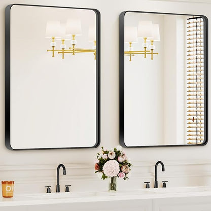 Bathroom Mirrors for Over Sink,2Pcs 24x36Inch Vanity Mirrors for Wall,Black Metal Frame Rectangle Mirrors for Bathroom,Farmhouse,Restroom,Hangs Horizontally or Vertically