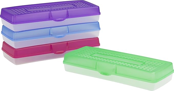 Storex Stretch Pencil Box, 5.6 x 13.4 x 2.52 Inches, Assorted Colors, Color Assortment Will Vary, Case of 12 (61620A12C)