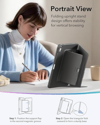 ESR for iPad Air 13 Inch Case M4/M3/M2 (2026/2025/2024), Vertical Stand Cover, Multi Stand Angles, Ultra-Stable Case with Pencil Holder, Flip Series, Black