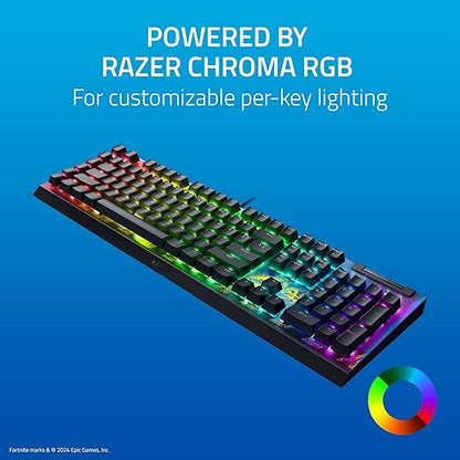 Razer BlackWidow V4 X Mechanical Gaming Keyboard: Yellow Switches Linear & Silent - 6 Macro Keys - Chroma RGB - Doubleshot ABS Keycaps - Roller & Media Keys Snap Tap - Fortnite Edition