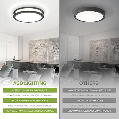 ASD LED 18" Round Flush Mount Lighting, Close to Ceiling Light Fixture | 3CCT, Dimmable, Energy Star, ETL Listed | 28W 2230LM 3000-5000K 120V | Low Profile Double Ring Lamp | Dark Bronze, 2 Pack