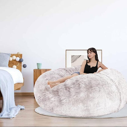 Bean Bag Chair for Adults Kids Without Filling Comfy Fluffy Round Beanbag Lazy Sofa Cover for Reading Chair Floor Chair, 3.5FT, Sliver Blue