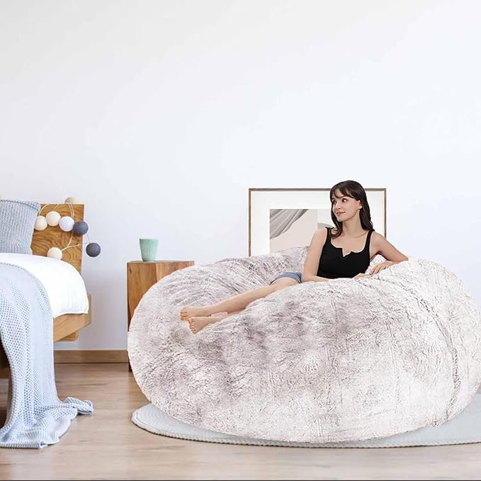 Bean Bag Chair Cover for Adults Kids Comfy Fluffy Oversized Round Beanbag Chair Lazy Sofa Cover for Reading Chair Floor Chair, 3.5FT, Purple