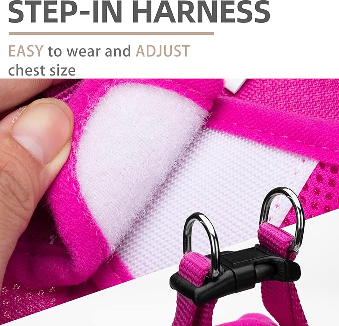 PUPTECK Adjustable Dog Harness Collar and Leash Set Step in No Pull Pet Harness for Small Medium Dogs Puppy and Cats Outdoor Walking Running, Soft Mesh Padded Reflective Vest Harnesses, Solid Pink XL