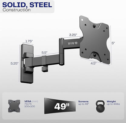 VIVO Full Motion Ultrawide Monitor Wall Mount, Fits Ultra-Wide Screens up to 49 inches and 44 lbs, Tilt and Swivel Arm, Black, MOUNT-VW01M