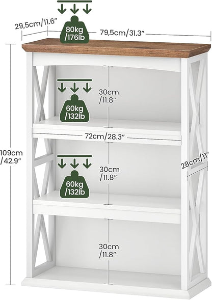 4-Tier Bookcase, 42.9" Floor Standing Organizer Shelf, Corner Book Stand, Metal Frame, for Study, Bedroom, Living Room, White and Walnut TSJ01WL