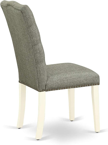 East West Furniture X027EL207-9 9 Piece Kitchen Table & Chairs Set Includes a Rectangle Dining Room Table with X-Legs and 8 Gray Linen Fabric Parson Dining Chairs, 40x72 Inch, Multi-Color