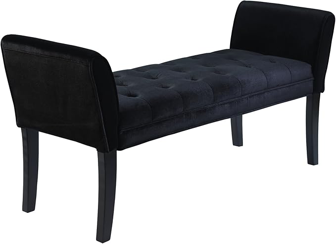 Armen Living Chatham Bench in Black Velvet and Black Wood Finish