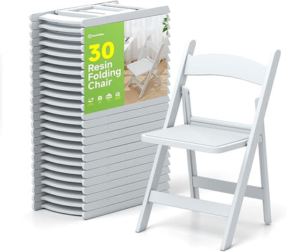 Real Relax White Resin Folding Chairs with Cushion - Comfortable Foldable Plastic Chair - Stackable Chairs with Padded Seats - Indoor/Outdoor Chairs for Events, 600lbs Capacity(30 Pack)