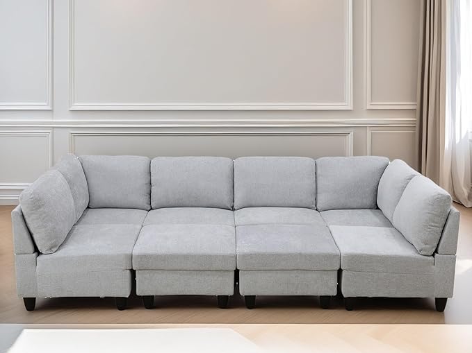 U Shaped Sectional Couch, Convertible Modular Sectional Sofa with Ottomans, 8 Seat Comfy Corner U Shaped Couch Lounge Modern Modular Couches for Living Room Apartment, Grey