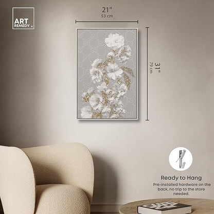 Art Remedy Floral in Classic Fashion Canvas Delicate Farmhouse Wall Art, Silver Frame, 20" x 30"