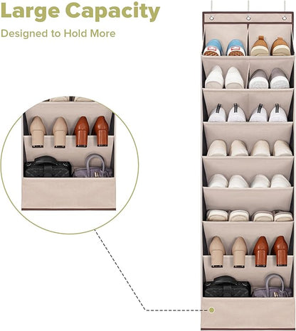 2 Pack Shoe Organizer with 6 Extra Large Pockets and 4 Large Pocket, Over the Door Sturdy Closet Storage Rack, Hanging Shoe Organizer for Shoes, Sneakers, Beige