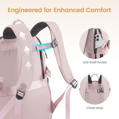 LOVEVOOK Mens Backpack with Giant Tumbler Holder Pocket,15.6 Inch Everyday Laptop Backpack Commuter Travel Work Computer Bag for Women,Waterproof Hiking College Teacher Back Pack Casual Daypack,Pink