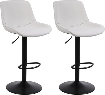 Bar Stools, Swivel Counter Height Barstools with Back, Adjustable Modern Bar Chairs, Tall Armless PU Leather Kitchen Island Stool (White, Set of 2)