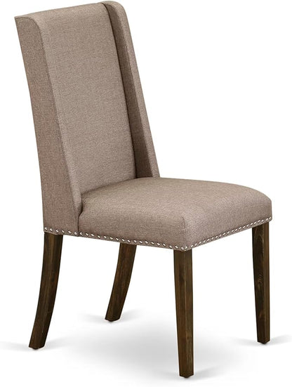 East West Furniture V797FL716-9 9 Piece Dining Room Table Set Includes a Rectangle Dining Table with V-Legs and 8 Dark Khaki Linen Fabric Upholstered Chairs, 40x72 Inch, Multi-Color