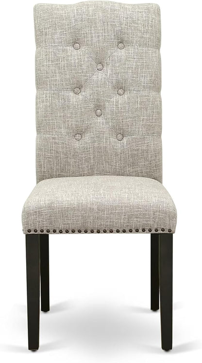 East West Furniture V697EL635-7 7 Piece Kitchen Table & Chairs Set Consist of a Rectangle Dining Room Table with V-Legs and 6 Doeskin Linen Fabric Parson Chairs, 40x72 Inch, Multi-Color