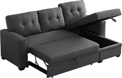Devion Furniture Garisa 4-in-1 Convertible L Shaped Couch with Pull Out Bed and Storage, Sectional Sleeper Sofa with Reversible Chaise for Living Room, Apartment, Bedroom, Office