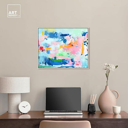 Art Remedy Peaceful Haven Canvas Bright Colorful Abstract Wall Art, Silver Frame, 24" x 20"