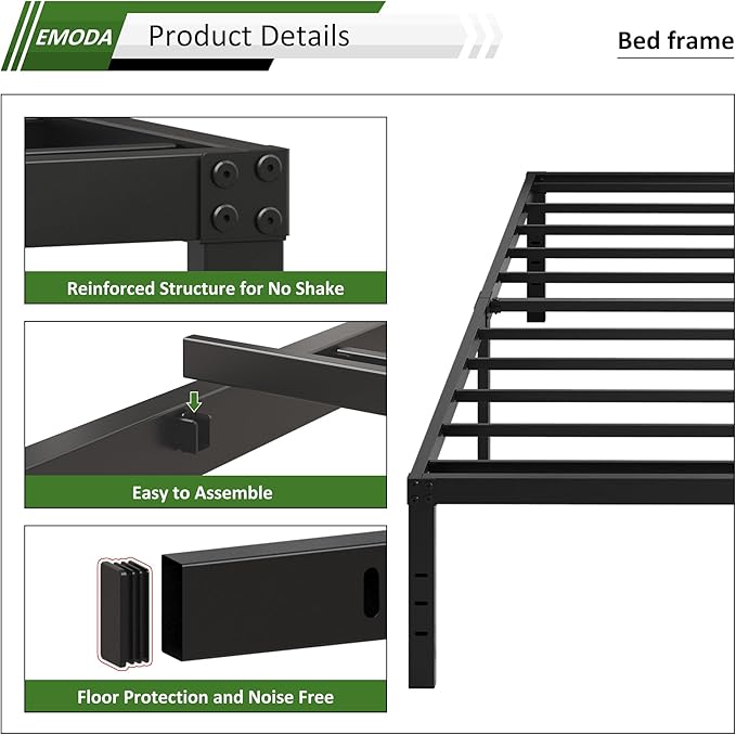 EMODA 16 Inch Platform Twin XL Bed Frames No Box Spring Needed, Heavy Duty MetalBed Frame, Noise Free, Easy Assembly, Black