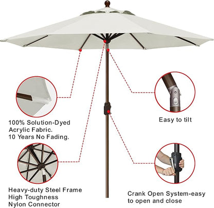 EliteShade USA 10-Year-Non-Fading 9Ft Market Patio Umbrella, UPF 50+ UV Protection Performance Sun Umbrella, Heavy Duty Commercial Grade Outdoor Table Umbrella with Crank & Tilt, Windproof Vented Top for Garden, Pool, Deck and Outdoor Playsets, White