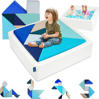 Kids Play Sofa, Tangram Square Puzzles Couch Furniture, Modular Kids Play Couchs Furniture, Puzzle Solving Couch Building Fort for Playroom Bedroom Boys Girls Teens, Ocean