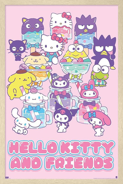 Trends International Hello Kitty and Friends: 24 Summer Fresh - Group Wall Poster, 22.4L x 14.7W, Blonde Framed Version
