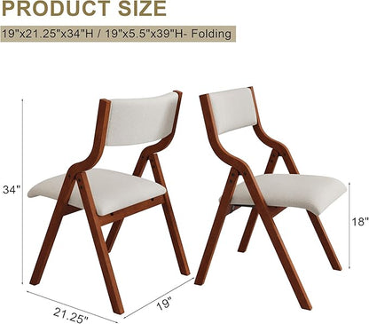 Folding Dining Chairs Set of 2, Upholstered Kitchen Chair with Padded Seat & Backrest, Modern Side-Chair with Wood Legs for Home Office Living Room,No Assembly Needed,Cream White+Cherry