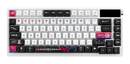 ROG Azoth X 75% custom gaming keyboard, hot-swappable Storm V2 Switches, gasket mount, dampening foam, FR4 plate, south-facing PCB, tri-mode connection, OLED display, control knob, wrist rest, Mac