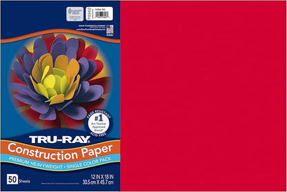 Tru-Ray® Construction Paper, 50% Recycled, 12" x 18", Festive Red, Pack Of 50