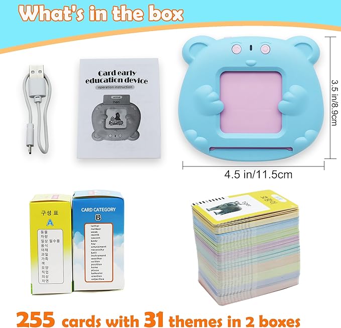 MAYAPHILOS 510 Words English and Korean Talking Flash Cards Bilingual, Educational Toy, Korean Language Learning Toys Pocket Speech for Toddlers