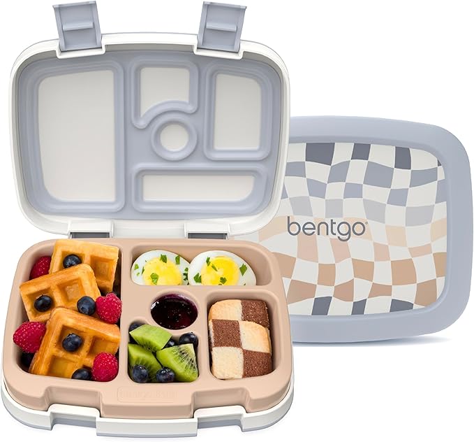 Bentgo Kids 5-Compartment Leak-Proof Bento-Style Lunch Box (Whimsy & Wonder Collection) - Ideal for Ages 3-7, Drop-Proof & Durable, Dishwasher Safe, & PFAS & BPA-Free Materials (Checker Gradient)