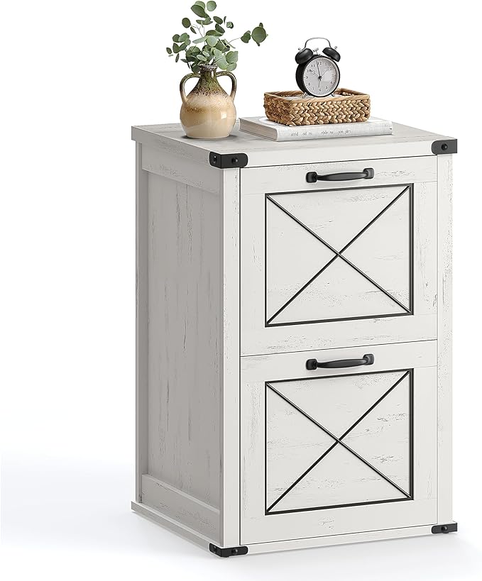 VASAGLE File Cabinet, Filing Cabinet with 2 File Drawers, Printer Stand, Fit A4, Letter Size, Hanging File Folders, Modern Farmhouse Style, for Home Office, Rustic White UOFC048T73