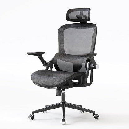 Monhey Office Chair Ergonomic Desk Chair with Lumbar Support&Headrest&Flip-up Arms Height Adjustable Rocking Swivel High Back Computer Chair Warm Taupe Mesh Study Chair (04black)