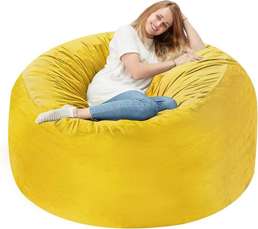 Homguava 3FT Bean Bag Chair: 3' Bean Bags with Memory Foam Filled, Large Beanbag Chairs Soft Sofa with Dutch Velvet Cover-Mustard