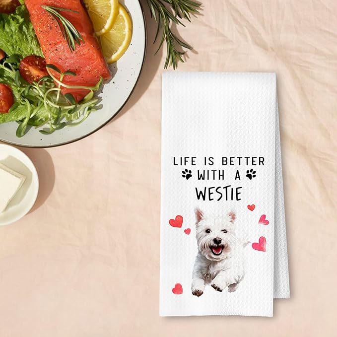 Westie Dog Kitchen Towels, West Highland Terrier Gifts for Women Dish Tea Towels for Kitchen Decor, Dog Lovers Gifts Decorative Hand Towel for Bathroom, 16x24 Inches