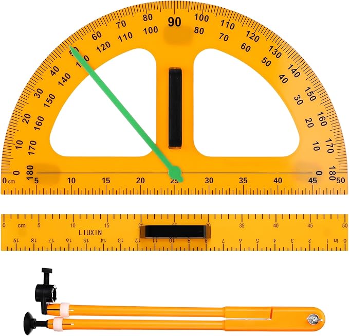 1 Set Large Mathematics Teaching Kit Including 1 Pcs Jumbo Teaching Ruler 1 Pcs Large Protractor 1 Pcs Geometry Compass Big Geometry Measurement Tool for Teacher Classroom Black Board