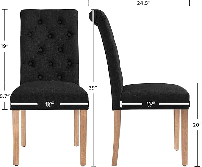 Yaheetech Dining Chairs Set of 4 Fabric Upholstered Button Tufted Dining Chairs with Solid Wood Legs and for Home, Kitchen, Restaurant, Black