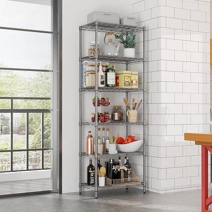 SINGAYE 6 Shelf Wire Shelving Unit Adjustable Metal Shelves Standing Bathroom Organizers and Storage Wire Closet Metal Pantry Kitchen 12" DX22 W 69.5" H Gray
