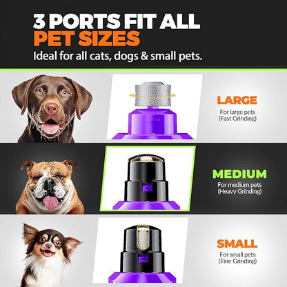 Whisper Quiet Dog Nail Grinder with LED Light, Safe & Stress-Free for Sensitive Dogs of All Breeds & Sizes, 3 Grinding Bits, 3-Speed, Pet Nail Trimmers, Rechargeable Painless Grooming Kit Purple