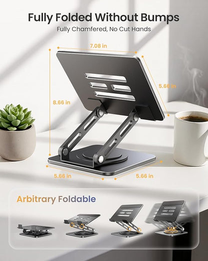 Adjustable Tablet Stand, 360 Rotating iPad Stand with Heavy-Duty Base, Tablet Holder Compatible with 4.0-16.9" Device, 2025 iPad Pro Air Mini, Kindle, Surface Tablet, Portable Monitors - Black
